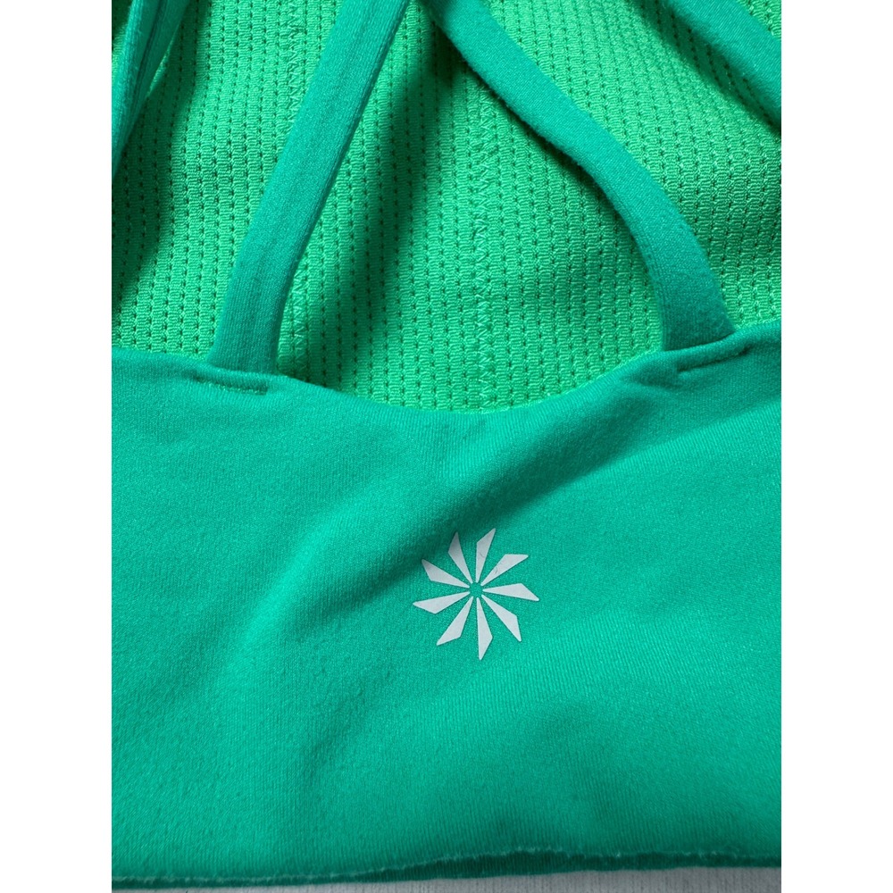 Athletic Athleta Women L Sports Bra Green High Neck Strappy Back 440938-03 SP19 - Picture 6 of 9
